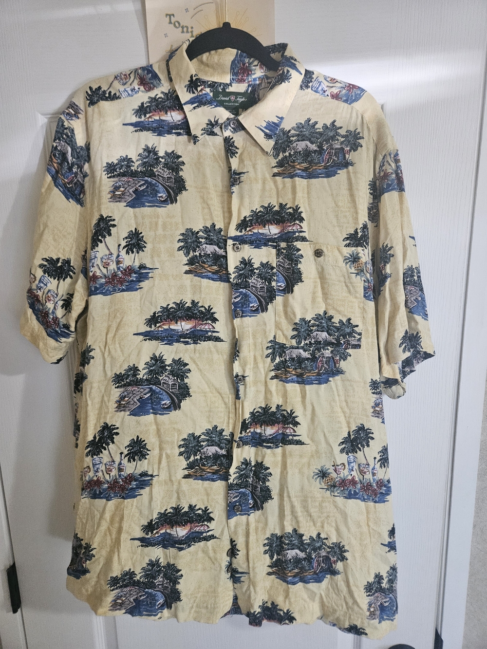 David Taylor Beige Hawaiian Print Button-Down Shirt